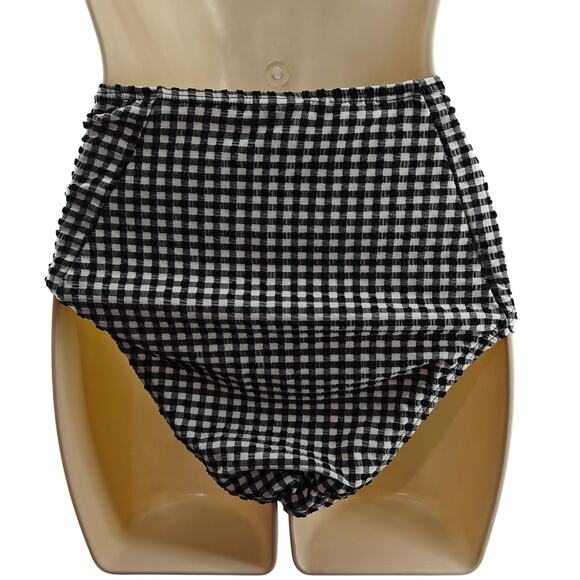Forever 21 Black White Check Retro High Waist Bikini Set Ruffle Womens Xlarge - Picture 5 of 7